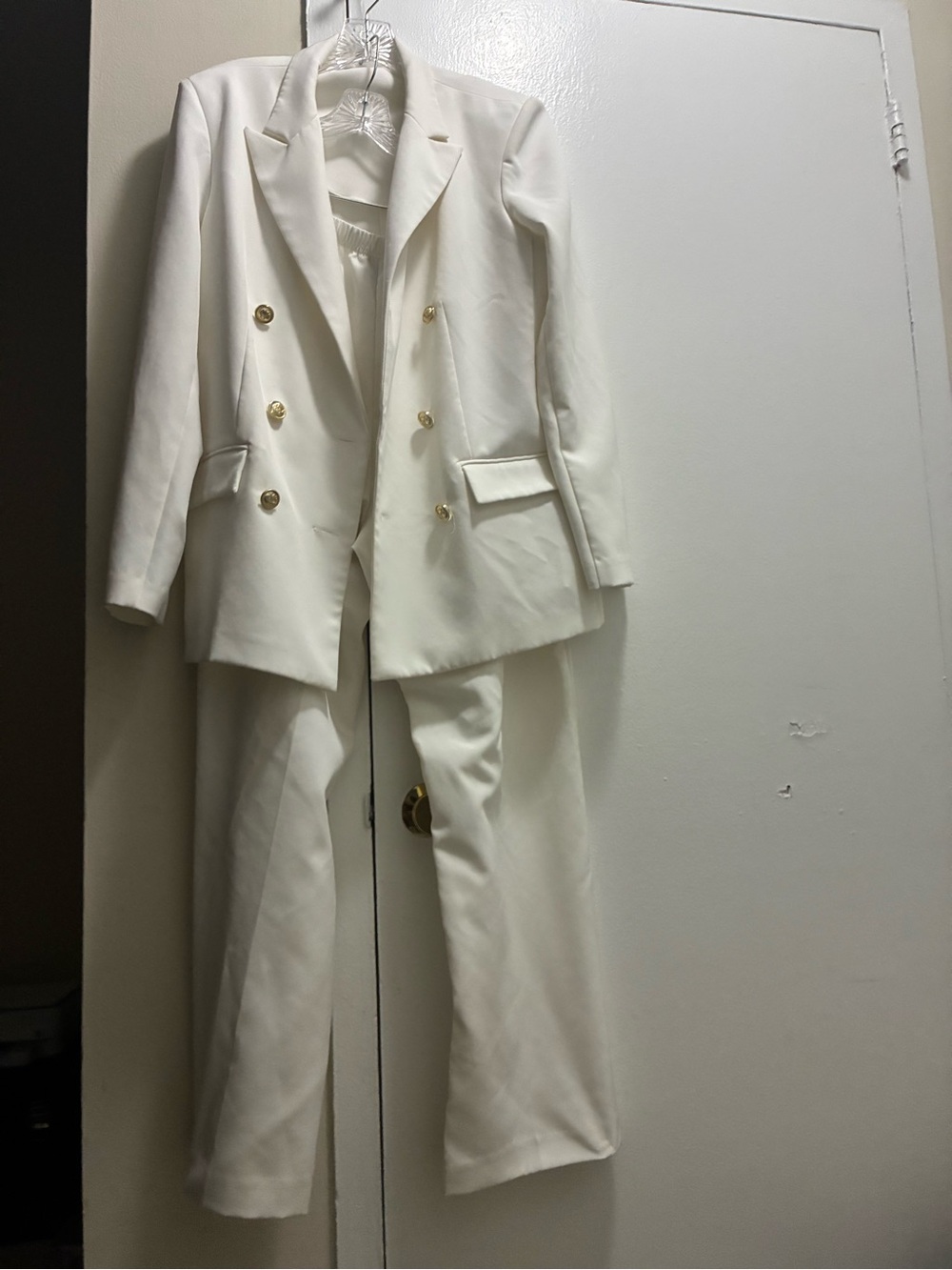 Double-Breasted White Blazer & Pants Set